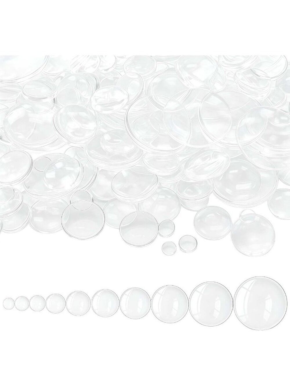 200PCS Clear Glass Cabochons, 10 Sizes for Jewelry Making, DIY Crafts & Nail Art